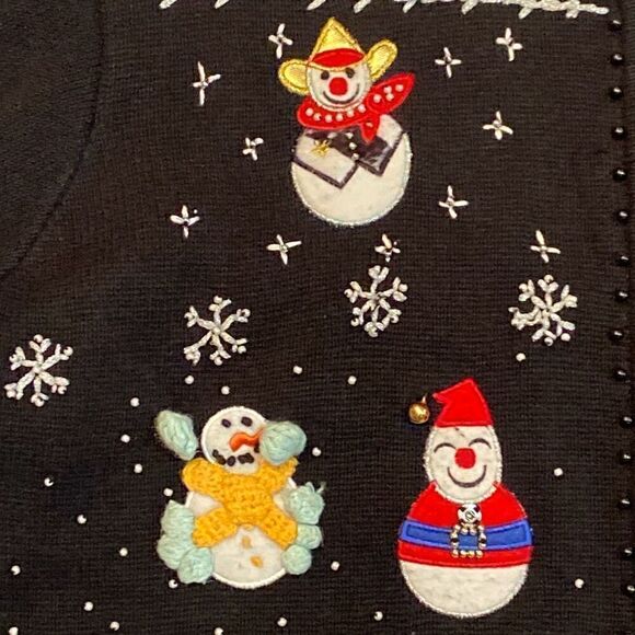 Vintage B.P. Design Christmas Sweater Front Zip Snowmen Long Sleeve Women Large - Picture 8 of 13